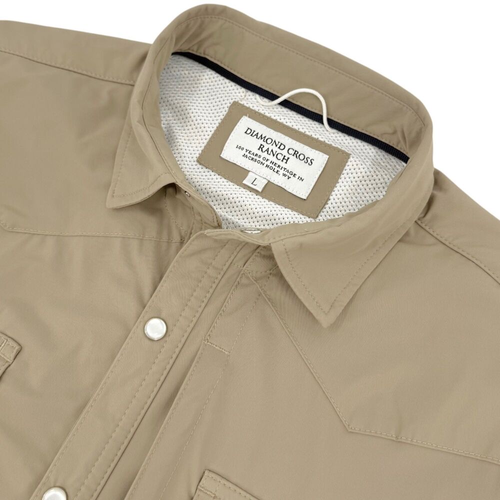 Diamond Cross Ranch Men's Performance Stretch Pearl Snap Western Shirt Beige L